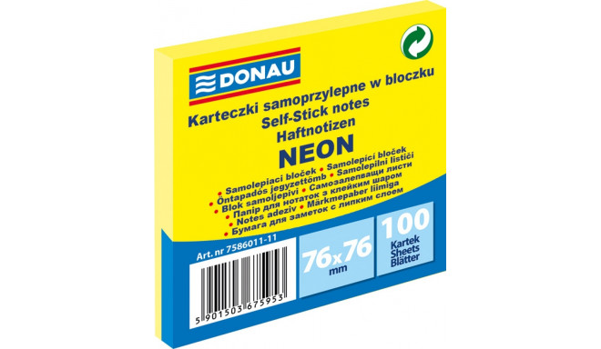 Märkmepaber iseliimuv Donau neoonkollane 76x76mm (pakis 100 lehte)