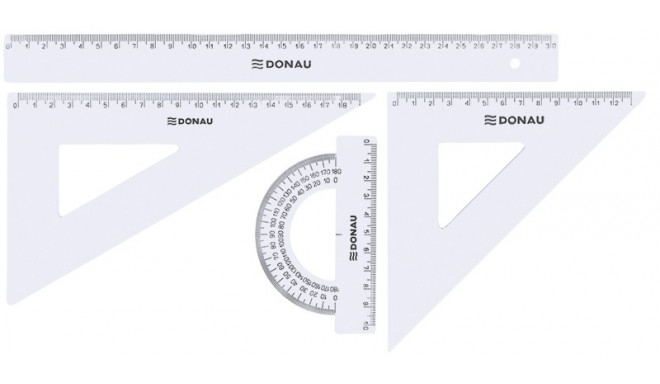 Koolikomplekt (joonlaud 30cm, kolmnurgad 45` ja 60`, mall) läbipaistev, Donau