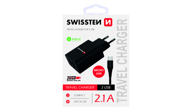 Swissten Premium Зарядное устройство USB 2.1А / 10.5W С проводом Micro USB 1.2m