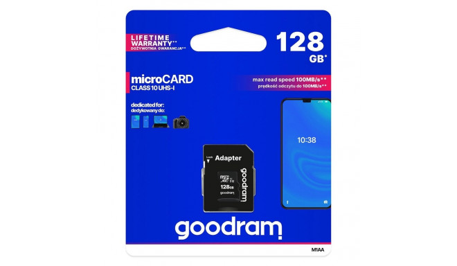 GOODRAM memory card microSD 128GB 100MB/s class 10 UHS I with adapter SD