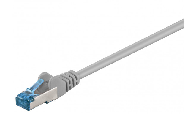 Cat6a Network cable, LS0H S/FTP 2x shielded: PIMF + braid shield 2xRJ45 plug grey 15m