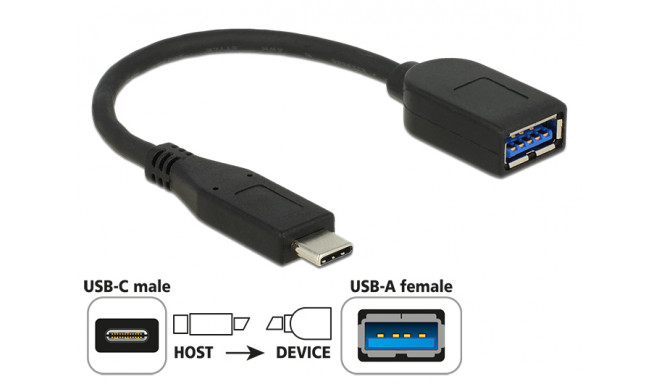 Üleminek USB-C (M) - USB 3.1 A (F) 0.1m, must, Premium (Gen2-10Gb)