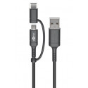 USB 2.0 kaabel A - USB-C + Micro-B 1.0m, must