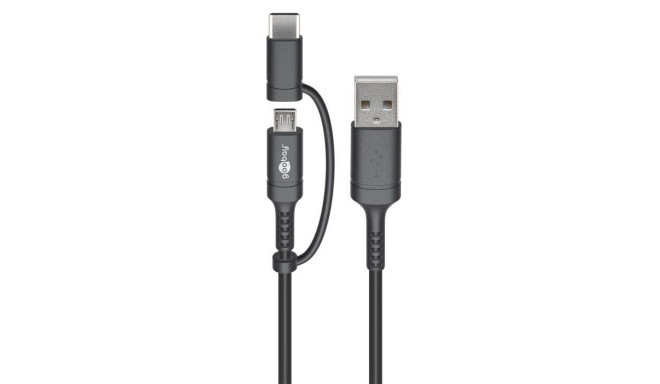 USB 2.0 kaabel A - USB-C + Micro-B 1.0m, must