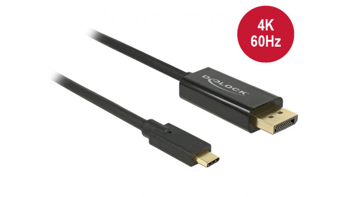 USB-C - Displayport kaabel 1.0m, 4K@60hz, must, Thunderbolt 3 toega