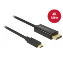 USB-C - Displayport kaabel 2.0m, 4K@60hz, must, Thunderbolt 3 toega