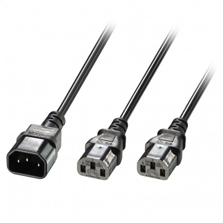 220V Toitekaabel 1.0m, must, C14 (0.5m) pistik - 2x C13 (0.5m) pesa