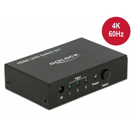 Delock HDMI UHD Switch 3 x HDMI in > 1 x HDMI out 4K