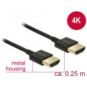 HDMI kaabel 0.25m, ethernet, 4K@60Hz, kullatud, kolmekordne varje, slim, must