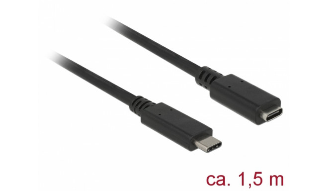 USB-C pikenduskaabel 1.5m, USB 3.1 5Gbps, 3A, must