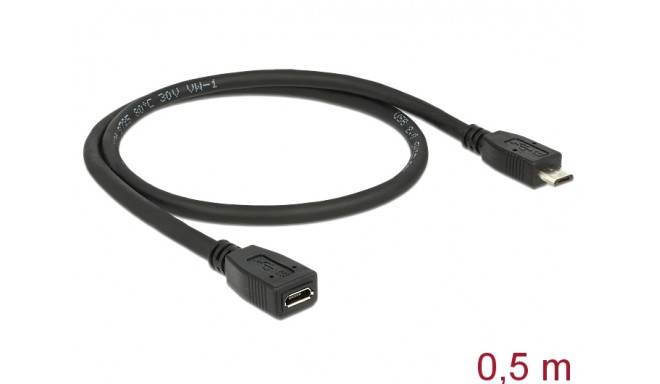 USB 2.0 Micro B pikenduskaabel 0.5m