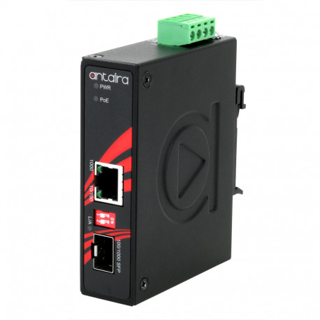 10/100/1000TX To 1000LX/SX Industrial PoE Compact Media Converter, with SFP Socket, -40 to 75C