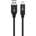 USB-C kaabel C - A 1.0m, USB 3.1 Gen2, must, 10 Gbit/s