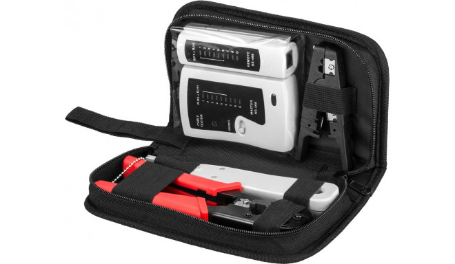 Tööriistakomp.(Kaablitester - RJ11, RJ12, RJ45, ISDN, CAT5, CAT6/ LSA tööriist, kaablikoorija, tangi