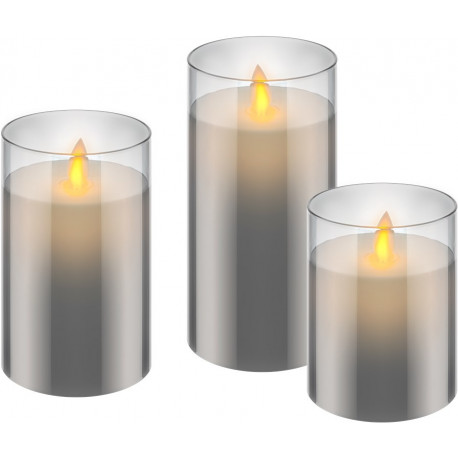 Set of 3 LED real wax candles in glass