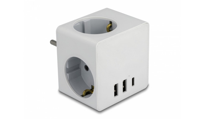 Delock Multi Socket Cube 3-way with childproof lock and USB charger white