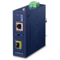 IP30 Compact size Industrial 100/1000BASE-X SFP to 10/100/1000BASE-T 802.3at PoE+ Media Converter (-