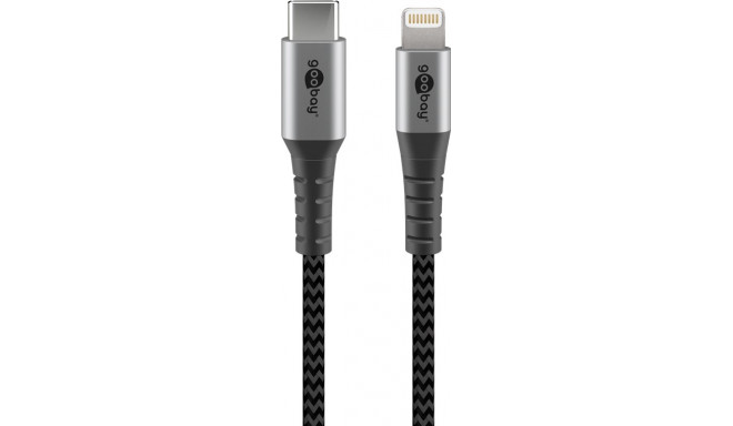 USB-C - Lightning kaabel 1.0m, metallist pistik, Apple MFI sertifikaadiga, tekstiilist kattega