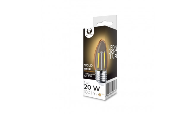 LED Bulb Filament E27 C35 2W 230V 2200K 180lm COG gold Forever Light