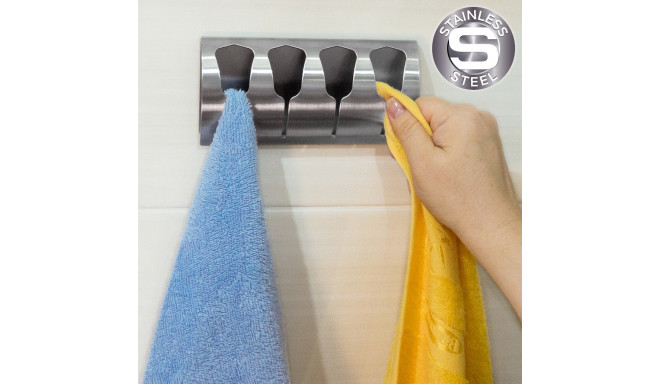 Tatkraft Florida Self Adhesive 4 Towel Holders Rack Stainless Steel