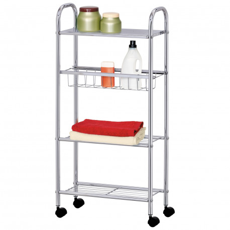 Tatkraft Cute Slim 4-Tier Bathroom Cart Storage Trolley Chromed Metal 16X39X80H cm