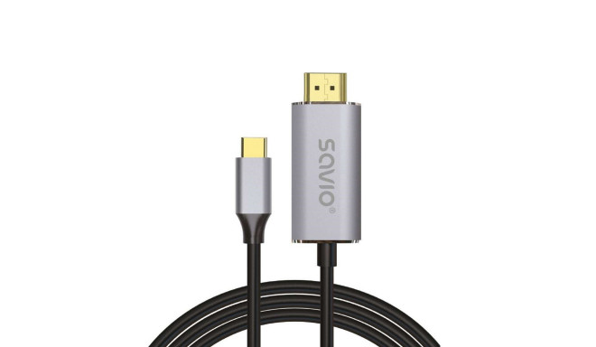 USB-C - HDMI 2.0B kaabel, 2m, hõbe / must, kuldsed otsad, SAVIO CL-171