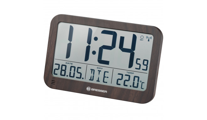 Wall /Table Clock in wooden Design, MyTime, MC LCD, BRESSER