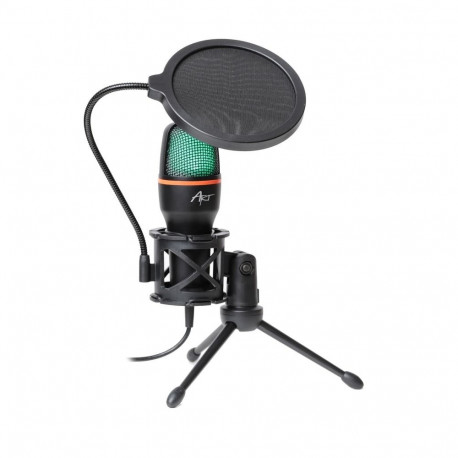 ART condenser stand microphone with mechanical filter and diaphragm with light tripod AC-02 black