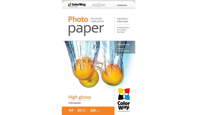 Fotopaber ColorWay A4, 200 g/m², 20 lehte, Läikiv