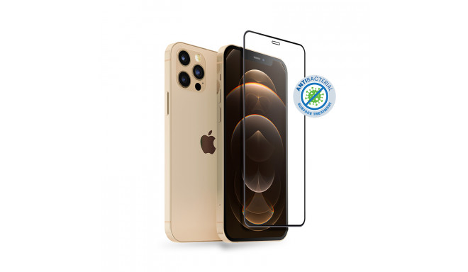Crong Anti-Bacterial 3D Armour Glass – Szkło hartowane 9H na cały ekran iPhone 12 Pro Max + ramka in