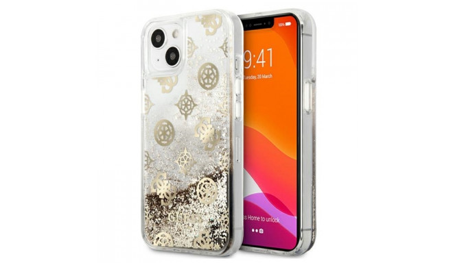 Guess Peony Liquid Glitter - Etui iPhone 13 mini (złoty)