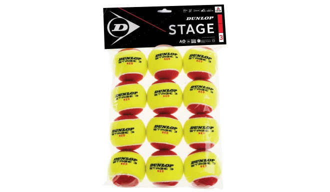 Tennis balls DUNLOP STAGE 3 RED 12-polybag ITF