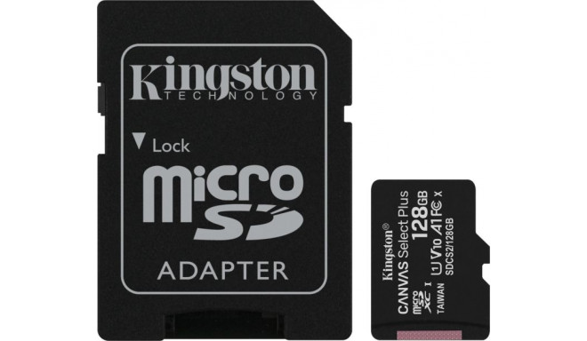 Kingston Canvas Select Plus 128 GB microSDHC, Memory Card (black, A1, Class 10, V10)