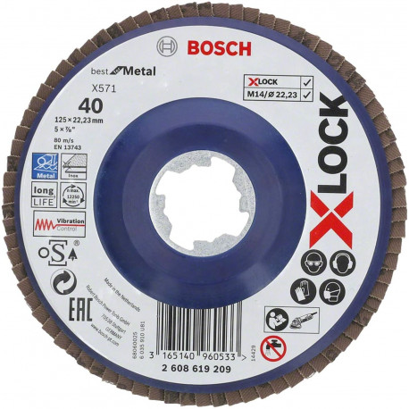 Bosch X-LOCK serrated lock washer X571 Best for Metal, O 125mm, grinding disc (K80, straight version