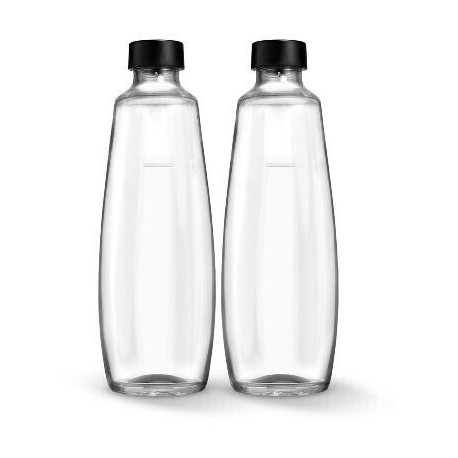 SodaStream glass bottle DUO, 1 liter, pack of 2, jug (transparent/black, for DUO bubbler)