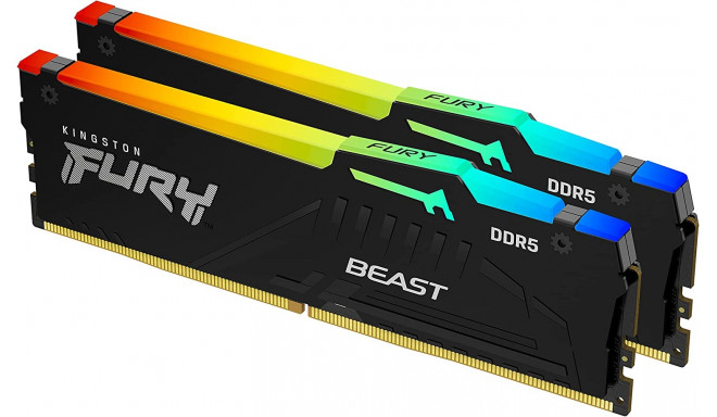 Kingston FURY DIMM 32 GB DDR5-5200 Kit, memory (black, KF552C36BBEAK2-32, Fury Beast RGB, XMP, EXPO,
