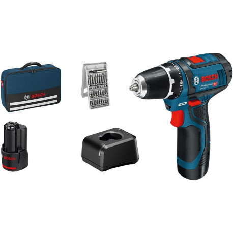 Bosch cordless screwdriver GSR 12V-15 Professional Set, drill (blue/black, 2x Li-ion battery 2.0Ah,