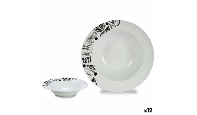 Trauks makaronu ēdieniem Balts Melns Porcelāns 30 x 7,5 x 30 cm (12 gb.)