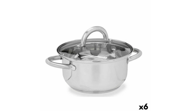 Casserole with glass lid Silver Stainless steel 27 x 10 x 19,5 cm (6 Units)