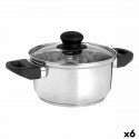 Casserole with glass lid Silver Stainless steel 1,8 L 28 x 9 x 18 cm (6 Units)