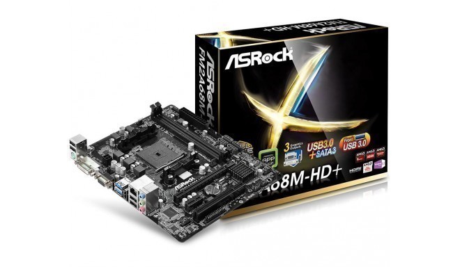 ASRock emaplaat FM2A68M-HD+ A68H DualDDR3-1600 SATA3 RAID HDMI DVI D-Sub mATX