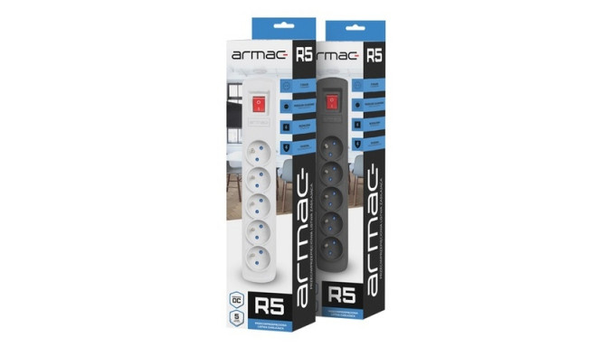 SURGE PROTECTOR ARMAC R5 1.5M 5X FRENCH OUTLETS 10A BLACK