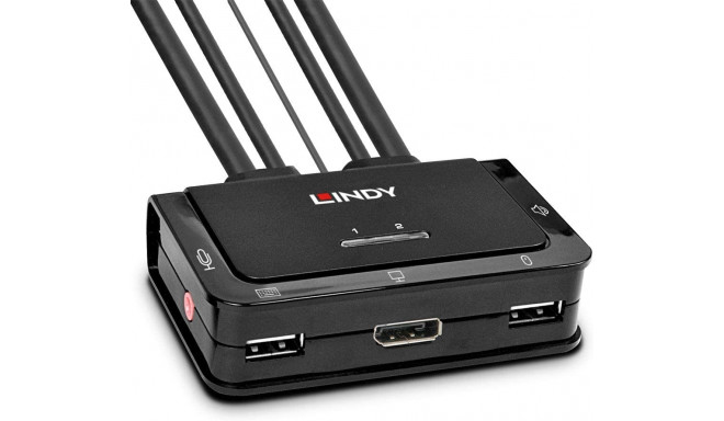 Lindy 2 Port DisplayPort 1.2, USB 2.0 & Audio Cable KVM Switch, KVM Switch (black)