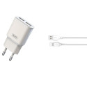 XO L92С laadija | 12W | 2.4A + USB-C kaabel 1m valge