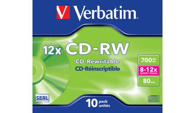 CDRW VERBATIM 700MB SCRATCH RESISTANT X12 (JEWEL CASE 10)