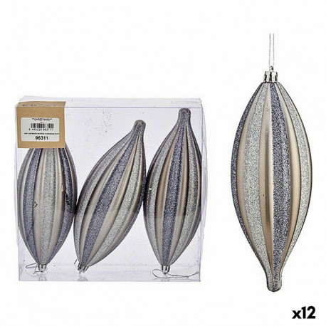 Jõuludekoratsioonide komplekt Krist+ 00906 Hõbedane PVC Venitatud 3 x 3 x 18 cm (12 Ühikut)