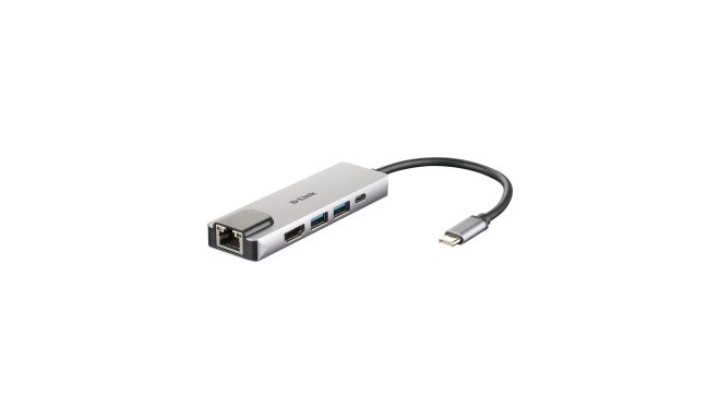 D-Link DUB-M520 USB-C hub with Ethernet and power delivery, USB hub (silver)