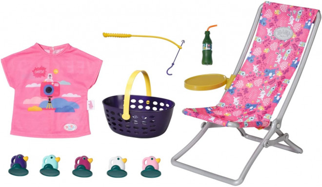 ZAPF Creation BABY born Weekend Fishing, doll accessories (dress, deck chair with table, soda bottle