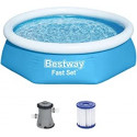 Bestway Fast Set above ground pool set, 244cm x 61cm, swimming pool (blue/light blue, with filter pu