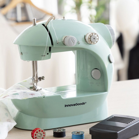 Kaasaskantav miniõmblusmasin LED -kohtvalgustusega, niidilõikuri ja tarvikutega Sewny InnovaGoods